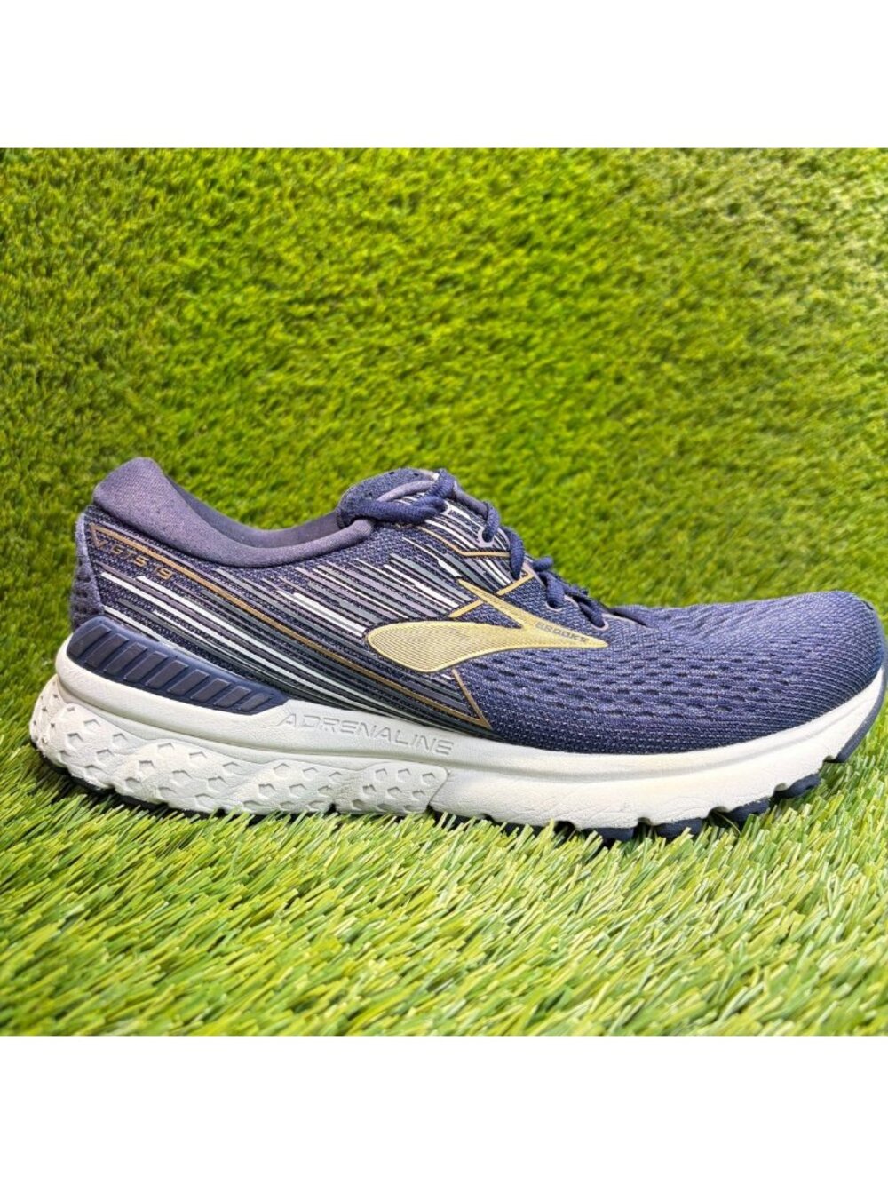 Brooks Adrenaline GTS 19 Mens Size 8.5 Blue Gold Athletic Running Shoes Sneakers